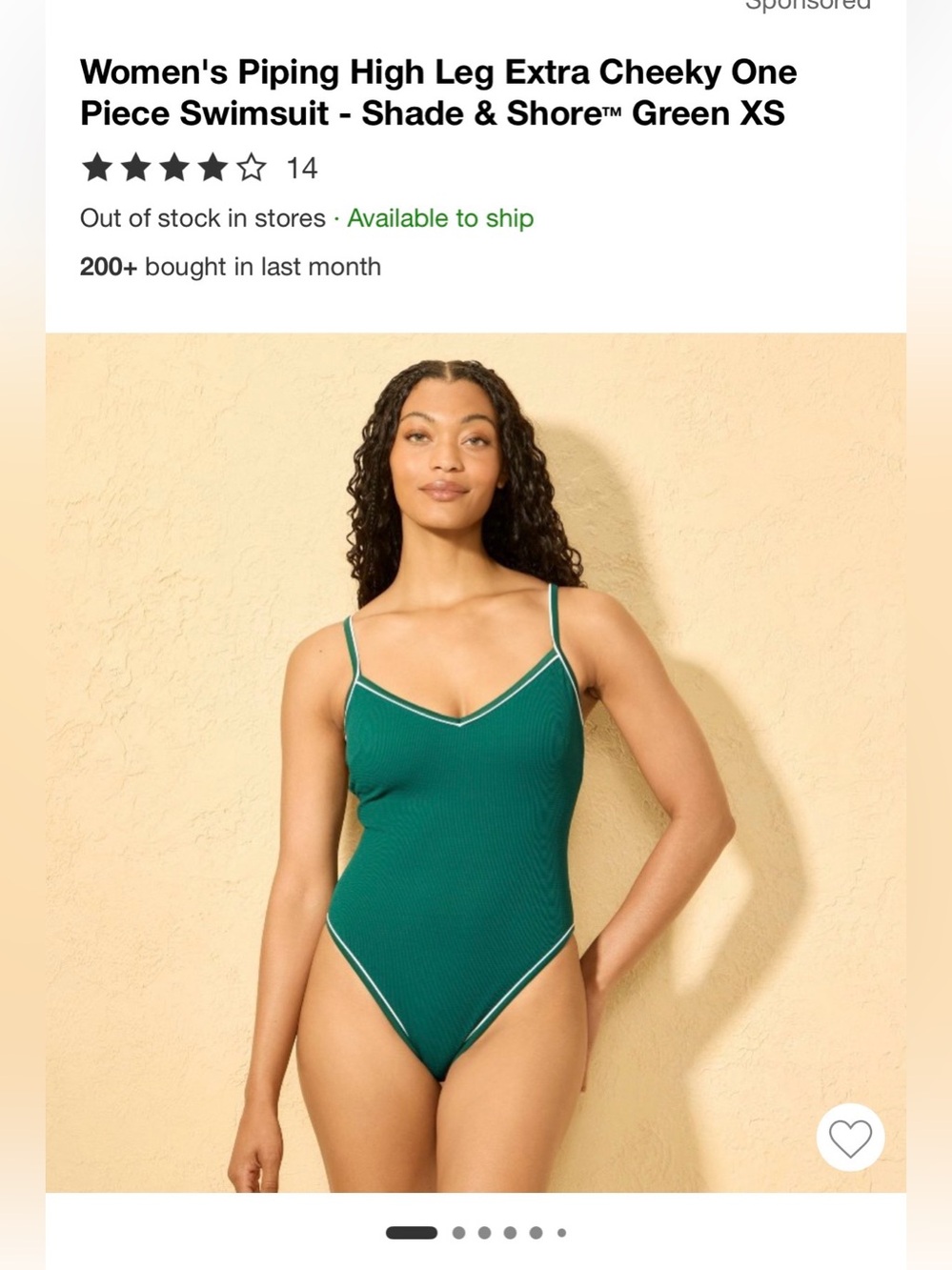 Women's Piping High Leg Extra Cheeky One Piece Swimsuit - Shade & Shore Green XS